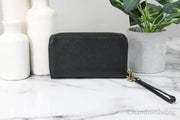 Michael Kors Jet Set Large Leather Black Gold Multifunction Phone Wristlet Wallet