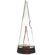 Elegant transparent wine decanter filled with red wine, used for decanting wine to enhance flavor and aroma.

