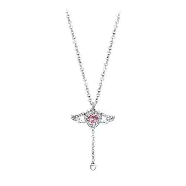Elegant heart wings necklace featuring angel wings, symbolizing love, protection, and spiritual connection.