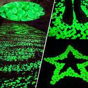 Glow in the Dark Garden Pebbles illuminating outdoor spaces with a soft, radiant glow. Perfect for decorative use in gardens, pathways, and water features.