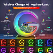 3-in-1 ampulla bedside lamp with Bluetooth speaker and wireless charger, ideal for nightstands and home offices.

