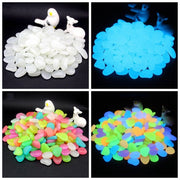 Glow in the Dark Garden Pebbles illuminating outdoor spaces with a soft, radiant glow. Perfect for decorative use in gardens, pathways, and water features.
