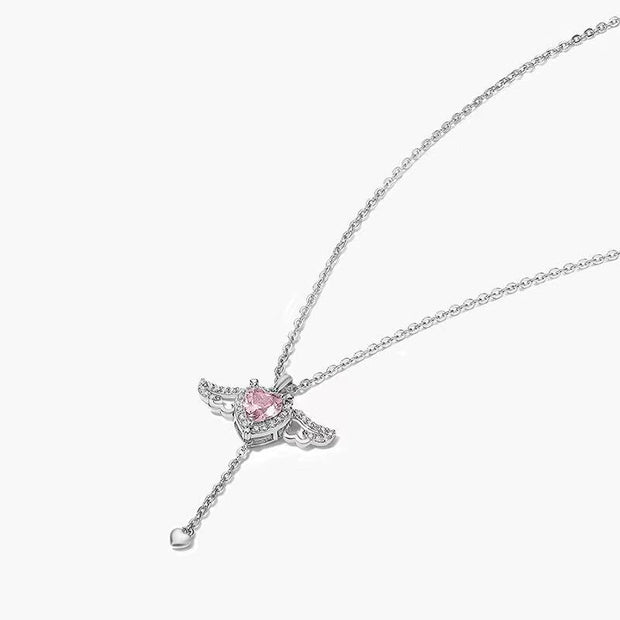 Elegant heart wings necklace featuring angel wings, symbolizing love, protection, and spiritual connection.